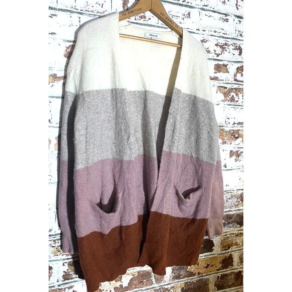 Madewell Ryder Color Block Merino & Alpaca Wool Blend Open Cardigan w Pockets - Picture 7 of 11